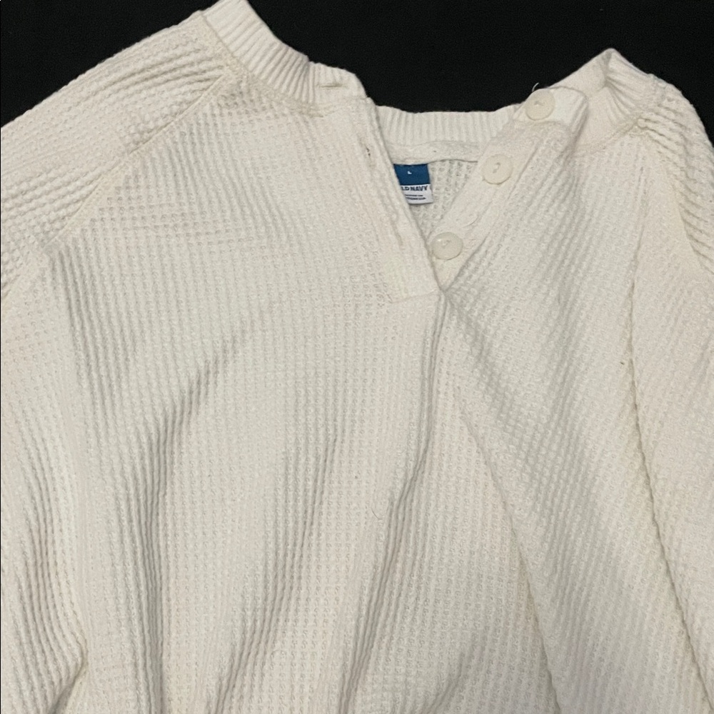 White Waffle Knit Henley Top